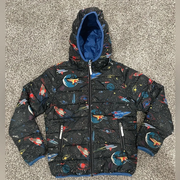 Hanna Andersson Other - Hanna Andersson boy's space print black hooded puffer jacket, size 140 / 10.